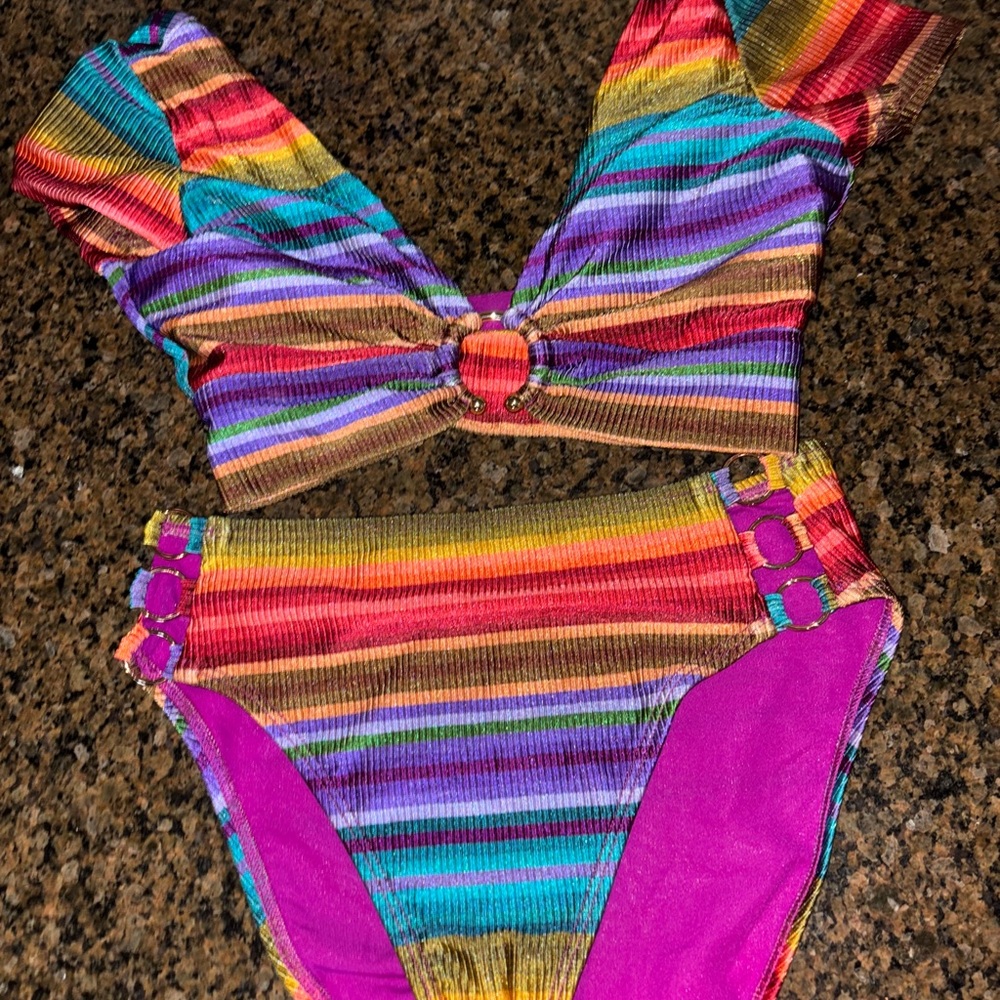 Robin Piccone Colorful Striped Bikini Top and bottom - Picture 4 of 7